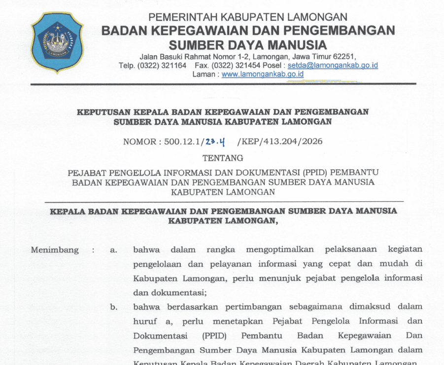 SK PPID PEMBANTU BKPSDM KAB. LAMONGAN
